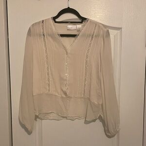 Soft Surroundings Cream Blouse with Lace Accents